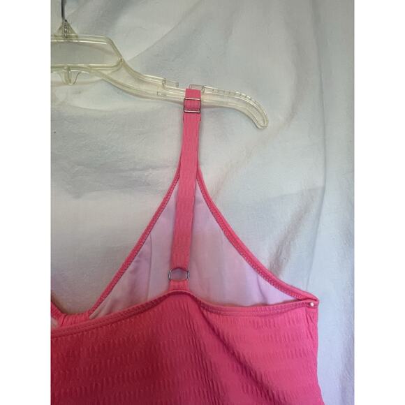 4XL Pink Textured One-Piece Swimsuit Adjustable Strap Ruched Sides Keyhole Front - Picture 7 of 10